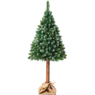 KADAX künstlicher Weihnachtsbaum 220 cm, Kiefer Tannenbaum mit Naturstamm und schneebedeckten Spitzen, Christbaum aus PVC mit stabilem Ständer, Weihnachtsdeko (Anni 220cm)