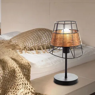Beistellleuchte Tischleuchte Nachttischlampe Rattan braun Gitter schwarz LED