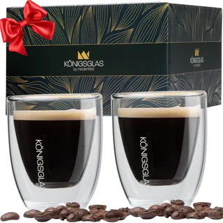 heidenfeld Königsglas Espresso Gläser | 2x 80 ml Kaffee Gläser Set | Cappuccino Tassen | Doppelwandige Gläser aus Borosilikatglas | Teegläser Set | Hochwertige Thermogläser | Trinkgläser
