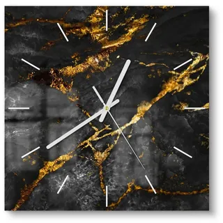 DEQORI Wanduhr 'Veredelter Naturstein' (Glas Glasuhr modern Wand Uhr Design Küchenuhr) goldfarben|schwarz 30 cm x 30 cm