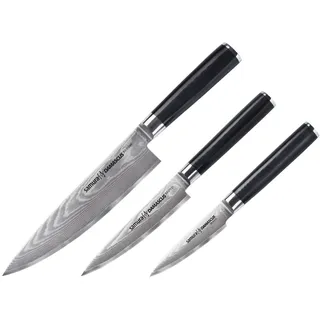 Samura Damascus Kitchen Knife Set - 3-Piece Gift Box Collection: Paring, Utility, and Chef's Knives - Premium Japanese Steel Culinary Tools