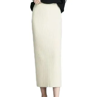 OLEETS Strickrock Für Damen - Vintage Split Schlanke Lange Stricken Rock Frauen Herbst Winter Elastische Hohe Taille Warme Streetwear Fashion Einfache Für Party Arbeit Büro