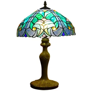 Hobaca 12 Zoll Tiffany Tulpe Blume Buntglas Tischlampe Vintage Landhaus Schreibtischlampe Antik Nachttischlampe Nostalgie Art Deco Schlafzimmer Wohnzimmer (12 Zoll Ocean)