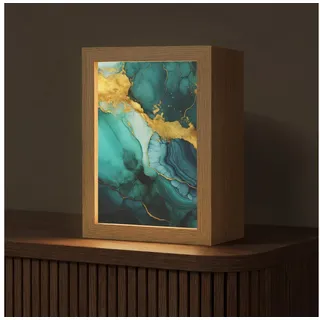 OnlyWow Tischleuchte Lightbox Marmor - Gold - Blaugrün - Abstrakt - Türkis, Dimmbar, Farbwechsel, LED, Warmweiß, Kaltweiß, Neutralweiß Einstellbar, Tischlampe, Schreibtischlampe, Desk, Dimmbar, mit Kabel, LED blau|grün 15 cm x 8 cm x 20 cm