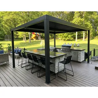 PURPLE LEAF Pergola 3.33 x 4.5 m Wasserdicht Stabil Winterfest Lamellenpergola Alu Pergola mit Lamellendach Terrassenüberdachung Pavillon mit Verstellbaren Alu-Lamellen für Partyzelt, Grau