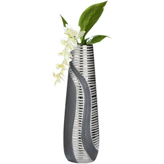 Gilde Kegelvase Sevilla - Moderne Deko Vasen - Blumenvase - Keramik - anthrazit-Silber - Höhe 49 cm