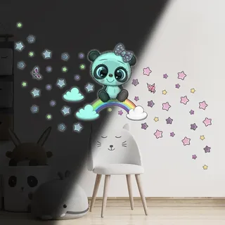 Ambiance Sticker Phosphoreszierendes Wandtattoo für Kinder, fluoreszierend, Panda, auf Regenbogen – H 95 x L 90 cm
