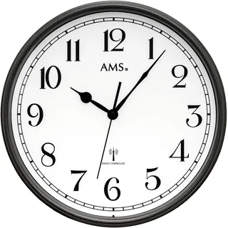 Funkwanduhr AMS, grau (anthrazit), Wanduhren, Ø 37cm, Quarzuhr, Wanduhr, Wohnzimmer, Esszimmer, Küche, Arbeitszimmer, Büro
