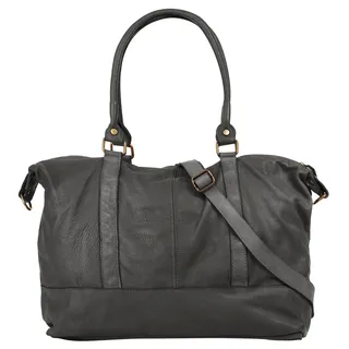 Samantha look Reisetasche echt Leder, Made in Italy grau