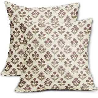 Sivirary Kissenbezüge mit Blumenmuster, 45,7 x 45,7 cm, 2 Stück, Vintage-Blumenmuster, dekorative Kissenbezüge für Außenbereich, Bauernhaus, Frühling, Sommer, rustikal, Sofa, Couch, Bett, Dekor