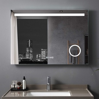 LISA Badspiegel 120 x 80 cm mit Beleuchtung LED Rechteckig Badezimmer Wandspiegel Antibeschlage Lichtspiegel mit Touchschalter IP44 Kaltweissen mit Uhr