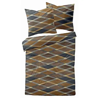 Dormisette Bettwäsche 135x200cm Raute Linien Braun Grau, Biber, 2 teilig, Edelbiber, mit Reißverschluss braun