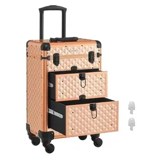 Songmics Kosmetikkoffer JHZ008A01 Trolley, groß, Hartschale, abschließbar, champagnergold