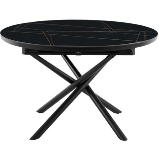 SalesFever Esstisch Ø 120 cm | rund - ausziehbar | Tischplatte Marmor-Optik aus MDF und Keramik | Gestell Metall | B 120 x T 160 x H 76 cm | schwarz