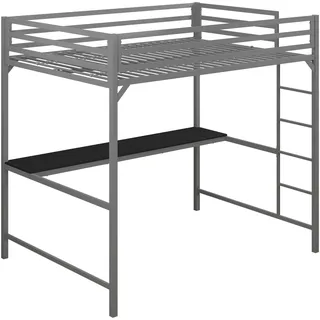 DHP Furniture Miles Metall-Hochbett mit Schreibtisch, Silber, Doppelbett, 144 x 197 x 183 cm (L x W x H)