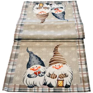 Weihnachtstischläufer Wichtel Beige 40x140 cm – Tischläufer Weihnachten | Beige, modern und schlicht, passend zu skandinavischer und rustikaler Weihnachtsdeko