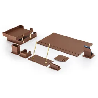 Bonded Set Luxus-Schreibtischunterlage und Schreibtisch-Organisation, Schreibtisch-Organizer, Leder-Schreibtisch-Organizer (Tan)