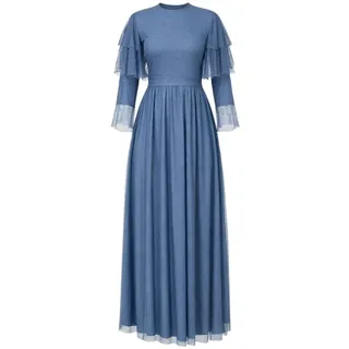 Modavitrini Tüllkleid Abendkleid Maxikleid aus gepunktetem Tüll langarm festlich elegant blau 36(EU 34)