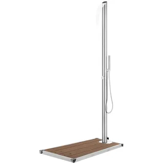 vidaXL Gartendusche mit Bodenplatte 225 cm silber/braun 3070790