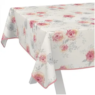 ANRO Tischdecke Wachstuch abwaschbar Rosen Tischwäsche (Einzelstück 1-tlg), wasserabweisend pflegeleicht Floral Beige Rosa 240x140cm beige|rosa eckig | 140 cm x 240 cm