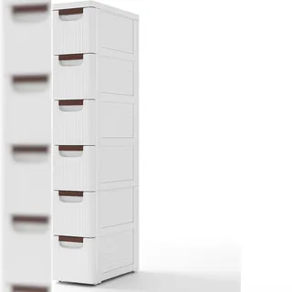 Costway Nischenschrank mit Rädern, Nischen-Regal 20 cm Breit, 6 Schubladen Weiß 42 x 19 x 109 cm