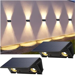 IIRARA wandleuchte solar außen solar wandleuchte aussen solarlampen Nach Oben und Unten Beleuchtet 4 LEDs IP67 Wasserdichte Solarleuchte für Garten Balkon Terrasse Treppen Warmweiß 2er
