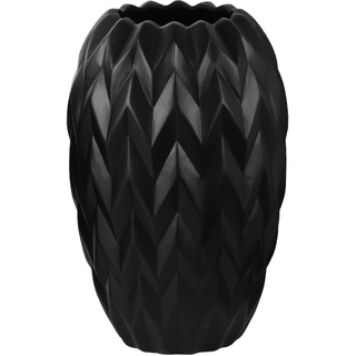 Urban Trends Keramikvase mit runder Lippe, geprägte Welle und Abgerundeter Unterseite, groß, schwarz glänzend