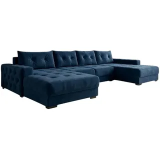 A&J MöbelLand Ecksofa Polyester mit Schlaffunktion 3-Sitzer Blau