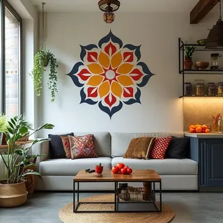 Decords Wandtattoo – farbenfrohes Mandala, 119 x 119 cm