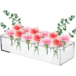 Crystal Pro® Acryl-blumenvase  30 Cm (12 L√∂cher) ‚Äì Leichte, Transparente Und Robuste Rechteckige Vase Mit Abnehmbarem Deckel Für Elegante Dekoration