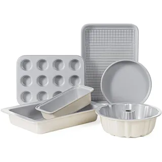 RIOVARM Keramik Antihaft Backformen Set 7 PCS-Backformen-Sets Backbleche für Backofen Backen Set Backblech Kuchenform Laib Pfanne Brotbackform Muffinform Cupcake-Blech Bratpfanne Bäckereibedarf