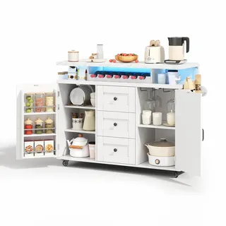 Okwish Kücheninsel, Weiß, Holzwerkstoff, 138x93x60 cm, Küchen, Küchenmöbel, Kücheninseln