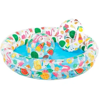 Kinderschwimmbecken, Babyplanschbecken, Hawaii Kinder Aufblasbares Schwimmbecken Mit Schwimmringen Und Bällen, Doppeltes Aufblasbares Schwimmbecken, 122 X 25 Cm