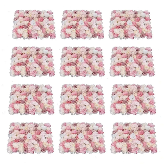 Kunst Blumenwand - Set 12 Stück Paneele 60x40 cm - Seiden Dahlie Rose Hortensie - Kunststoffrückseite mit Löchern - Hochzeits Hintergrund Deko -...