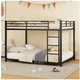 Flieks Etagenbett, Kinderbett Metallbett Doppelbett mit Lattenrost und Leiter 140x200cm schwarz 144.5 cm x 203 cm x 140 cm