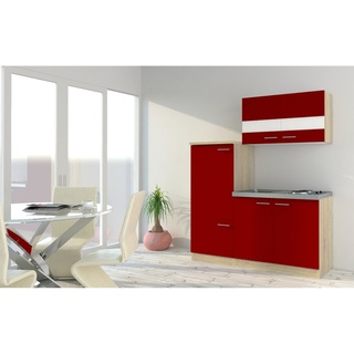 Respekta Economy Küchenzeile KB160ESR 160 cm, Rot mit Pantryauflage