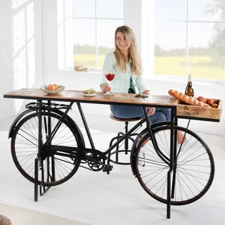 Retro Konsolentisch BICYCLE 185cm Mangoholz Fahrrad Bartisch Tresen Barschrank