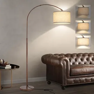 Dimmbare Bogen-Stehlampen für Wohnzimmer, Mid Century Stehlampe, Antike Bronze Stehleuchte mit verstellbarem hängenden Schirm, hohe Stangenlampe, Leselicht für Schlafzimmer, über Couch, 9 W LED-Lampe