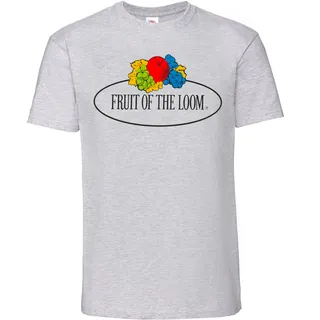 Fruit of the Loom Ringspun Premium T-Shirt mit Vintage-Logo auf der Brust, graumeliert - Vintage-Logo groß, M
