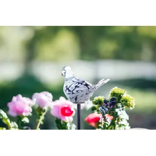 Gartenstecker mit Vogel - Handgefertigtes Glas - Schwarz Weiß - Vogel auf Stock - Gartendekorationen - Gartendeko für den Außenbereich - Gartendekor - Tiere für den Außenbereich