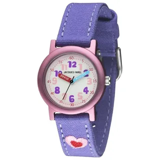 Jacques Farel Hayfield Herz Öko Kinder-Armbanduhr 9999 Analog Quarz Stoffband Lila/Pink