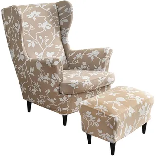 AQIGR 2 Teilig Ohrensessel Überzug Mit Ottomane Schonbezug Stretch Sessel Überwürfe Ohrensesselbezüge Bezug Sesselhusse Tiger Stuhlbezug (Color : #21)