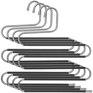 SONGMICS HosenbÜgel platzsparend, 4er Set, Mehrfach-KleiderbÜgel aus Metall, fÜr je 5 Hosen, S-Form, rutschfest, Kleiderschrank, fÜr Hosen, Jeans, Schals, HandtÜcher, silbern-schwarz CRI043BK