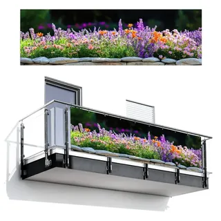 MuchoWow Balkonsichtschutz Blumen - Steinkante - Farbenfroh (1-St) Gartensichtschutz, Balkon Dekoration 90 cm hoch, 300x90 cm 300 cm x 90 cm