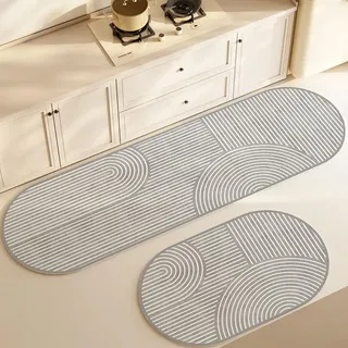 Highdi Küchenläufer, Saugfähig Läufer Flu Teppich Küche Flur Japanischer Stil Teppich Läufer, Teppich Küche, Oval Küchenteppich rutschfest, für Flur, Eingangsbereich (Blaugrau,40x60cm)