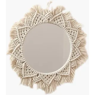 Makramee-wand-schminkspiegel, Boho-stil, Handgewebt Aus Baumwollseil Mit Quasten