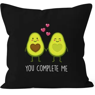 MoonWorks Kissen-Bezug Avocado - You Complete me Kissen-Hülle Deko-Kissen Baumwolle Valentinstagsgeschenk Schwarz 40cm x 40cm