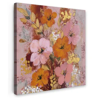 LEINWANDBILD Malerei - Blumen - Rustikal - Rosa Deko Wohnzimmer 20x20 cm