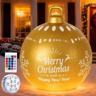 LORESJOY 60cm Aufblasbare Weihnachtskugeln, Groß Leuchtende Weihnachtsschneemann LED Weihnachtskugeln, Weihnachtsmann Aufblasbar Kugeln Weihnachtsdeko Weihnachten Ball