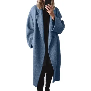 HEBEOT Langer Damen-Trenchcoat aus Wolle, für Herbst und Winter, modisch, vielseitig, mit langen Ärmeln, lässig, einfarbig, Oberbekleidung für den täglichen Gebrauch